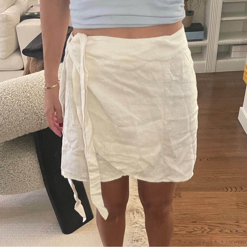 Reformation white linen wrap skirt, size 4